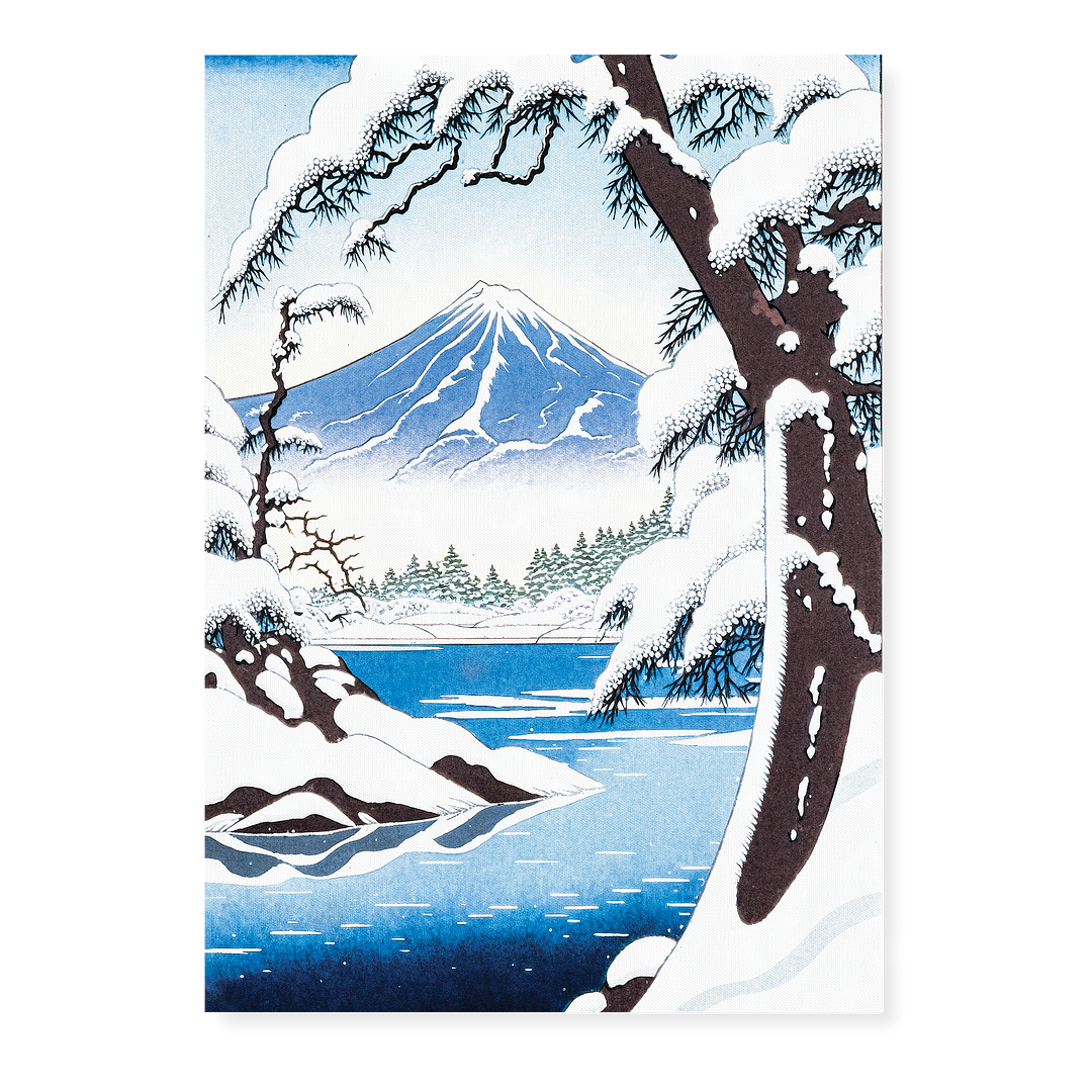 Snowy lake in front of mount fuji - Art Print