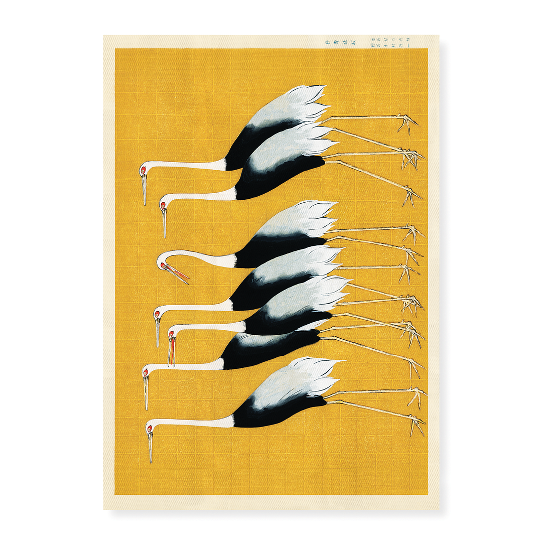 Flock of beautiful Japanese red crown crane by Ogata Korin - Art Print