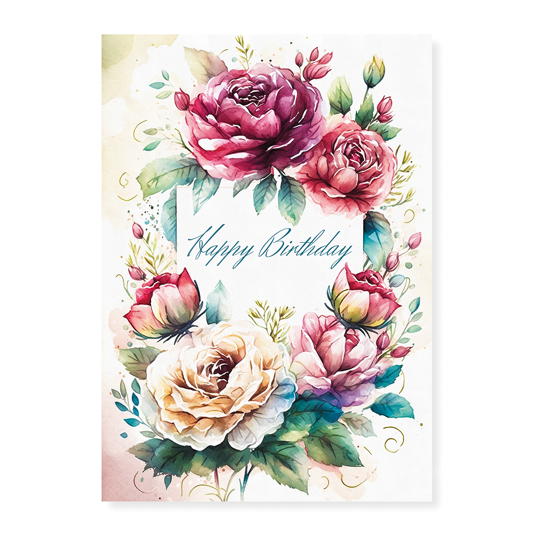 Happy Birthday Pink Roses - Art Print