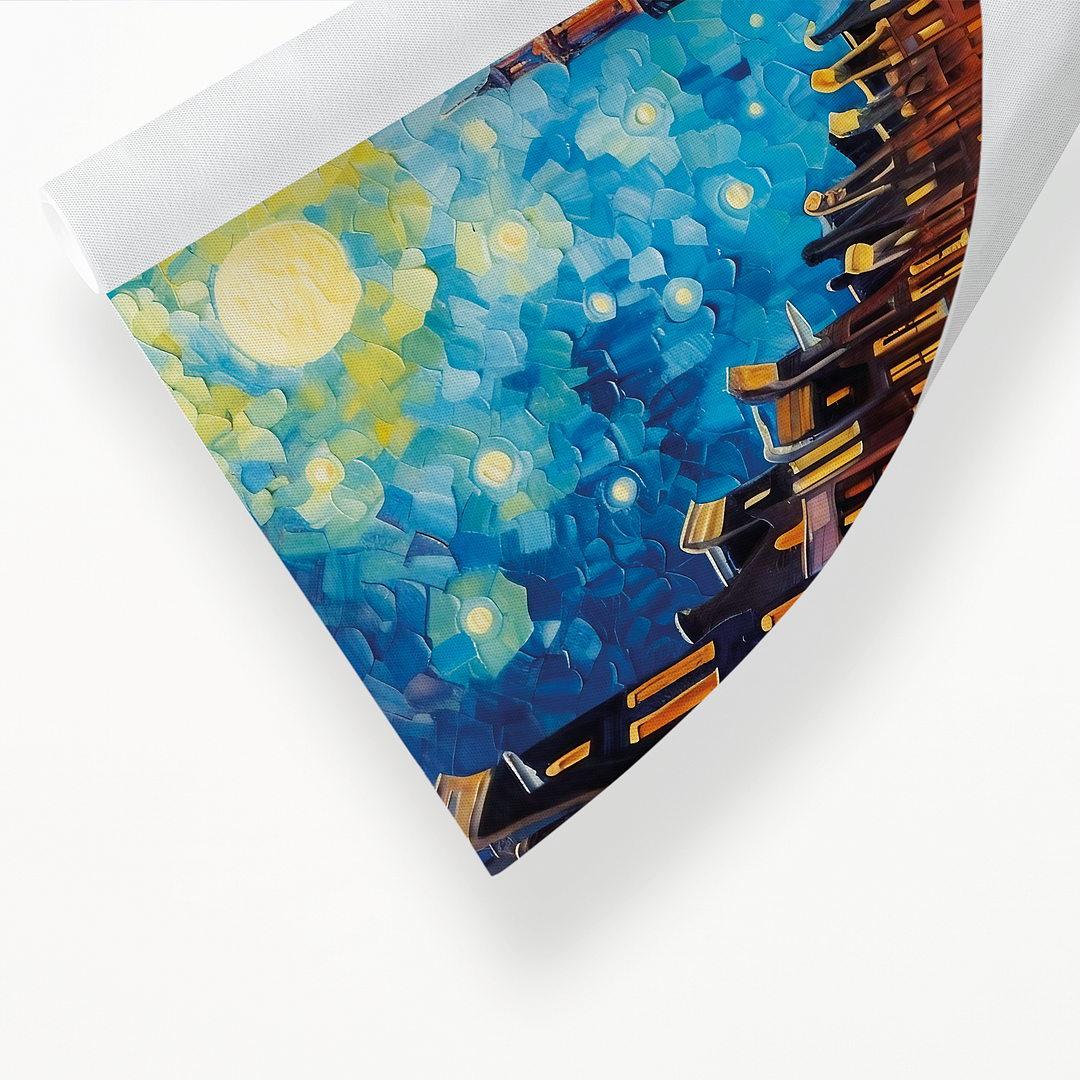 Amsterdam at night in the style of Vincent Van Gogh - Art Print