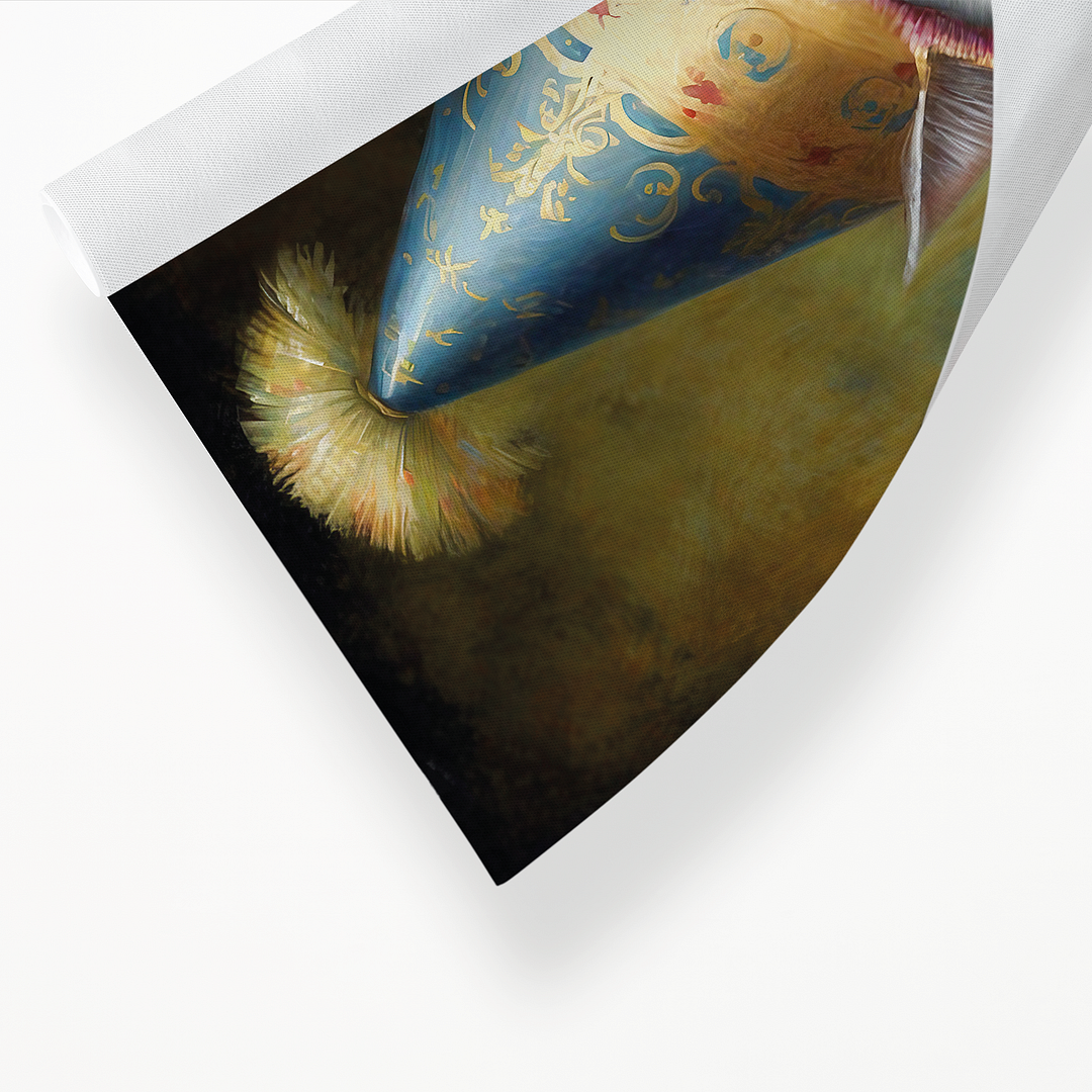 Renaissance painting of a Persian cat with a party hat - Art Print