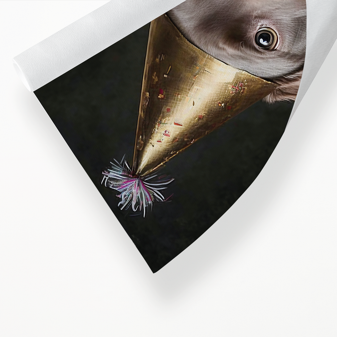 Renaissance painting of a brown Labrador with a party hat - Art Print
