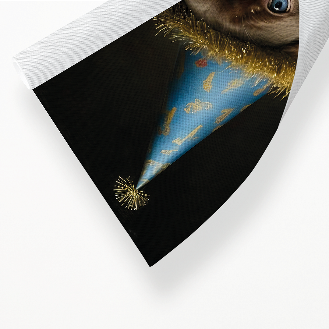 Renaissance painting of a brown Labrador puppy with a party hat - Art Print