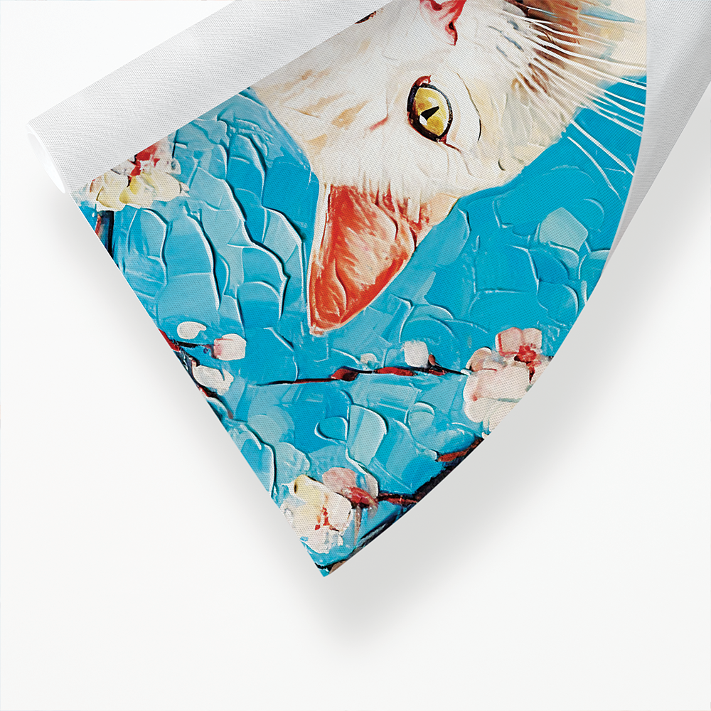 Almond blossom with white cat - Art Print