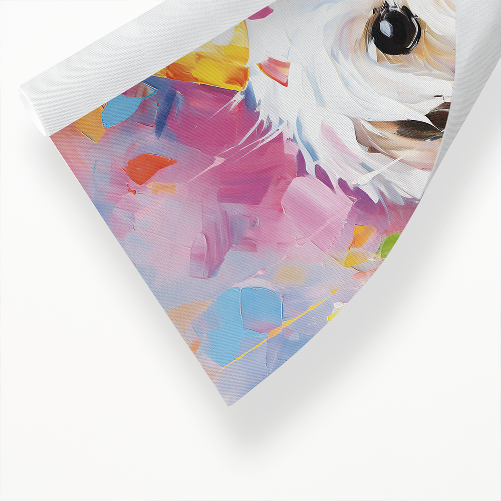 Maltese with wa party hat colourful painting I - Art Print