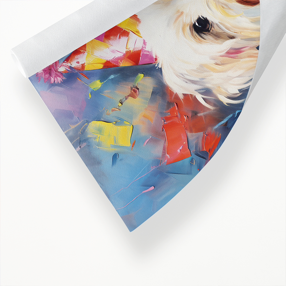 Maltese with wa party hat colourful painting II - Art Print