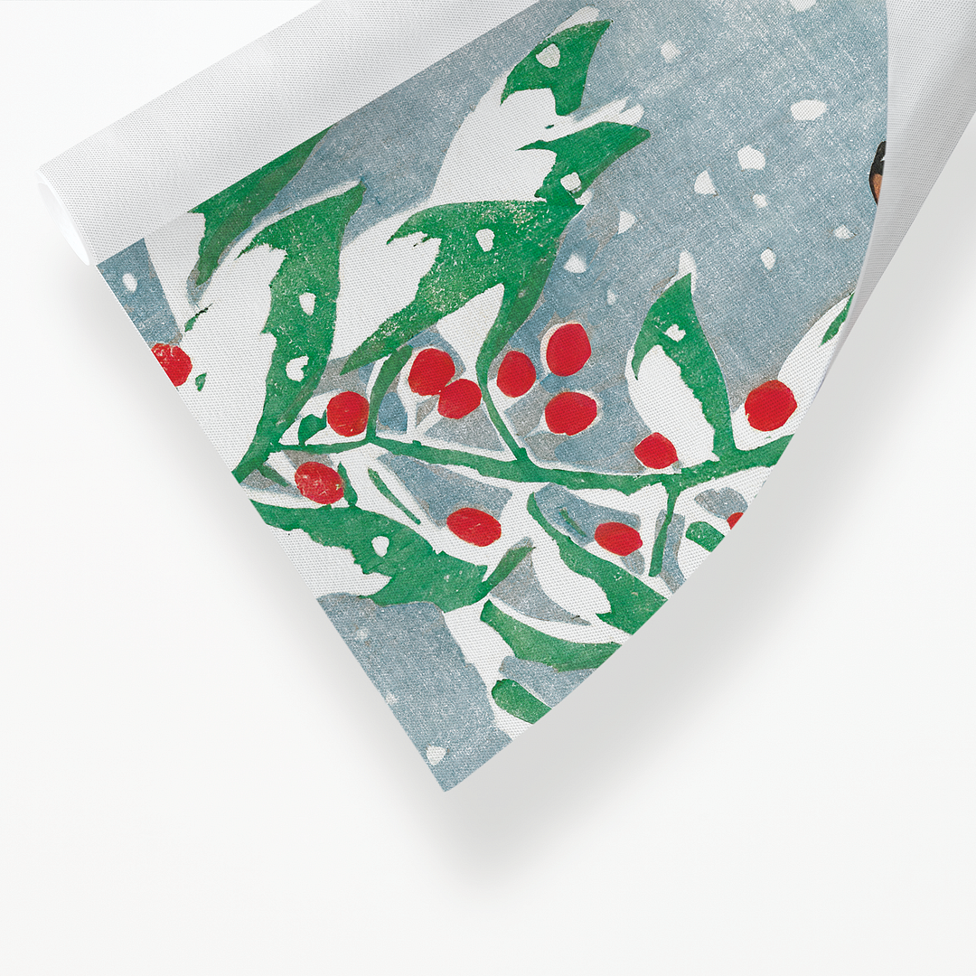 Sparrows on snowy berry bush By Ohara Koson - Art Print