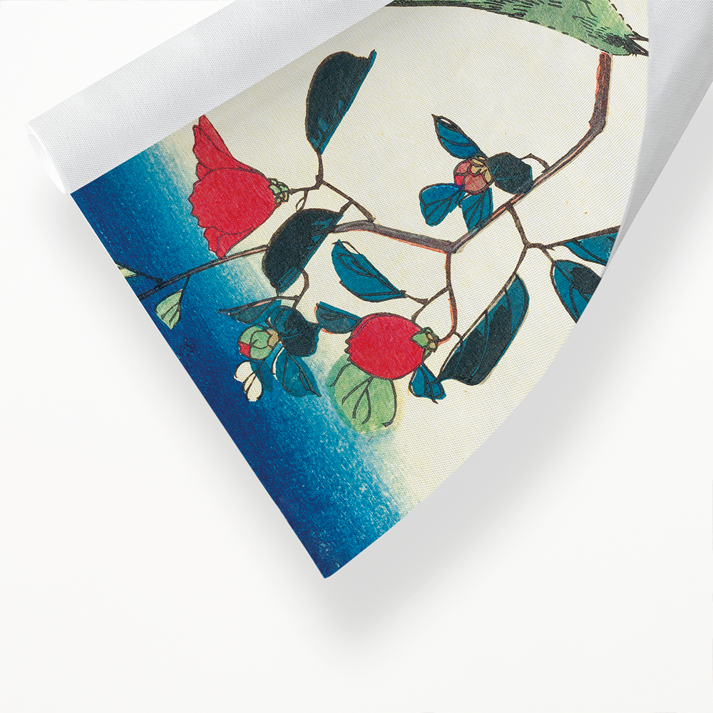 Japanese White-eye and Titmouse on a Camellia Branch - Art Print