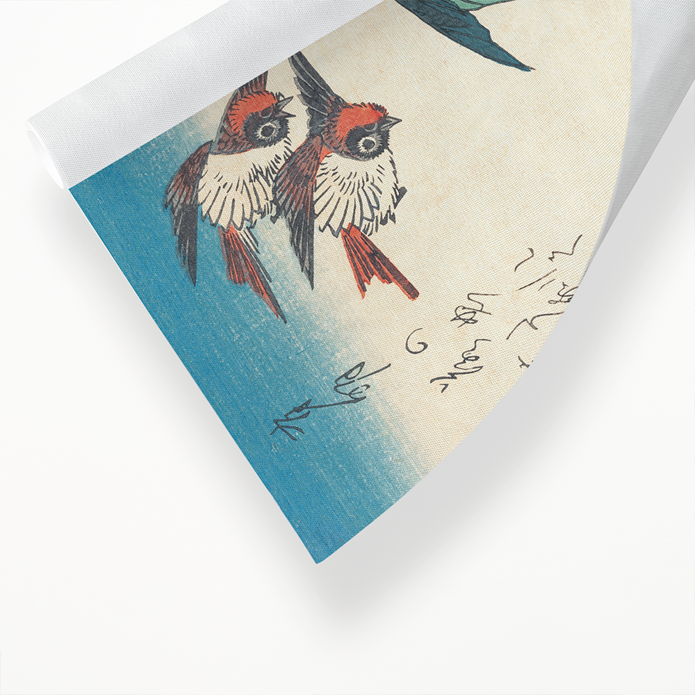 Swallows and Kingfisher with Rose Mallows by Utagawa Hiroshige - Art Print