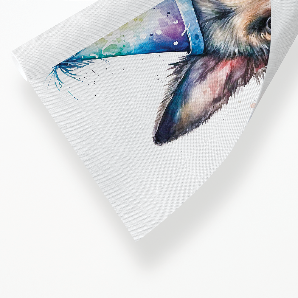 German shepherd wearing a party hat - Art Print