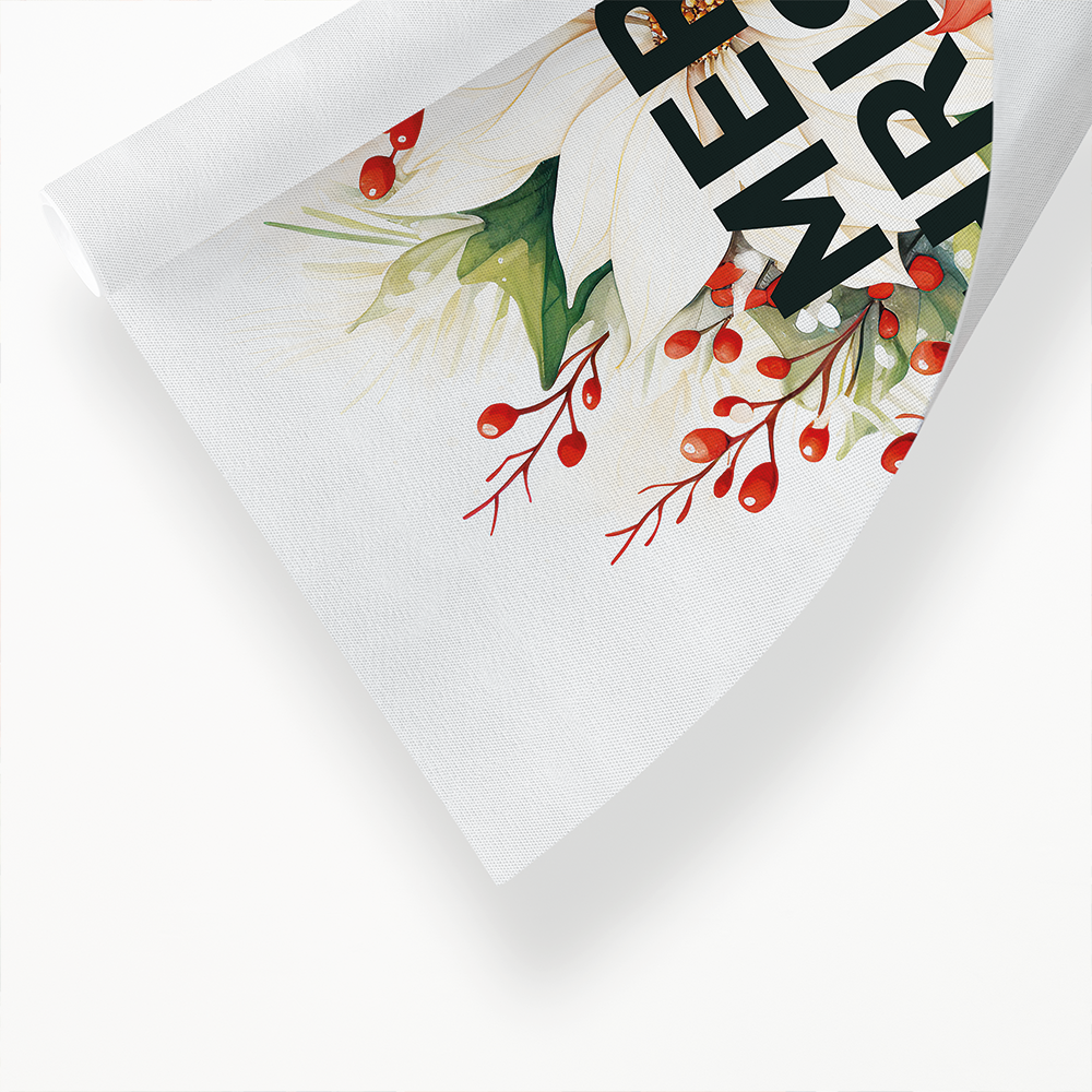 Merry Christmas Holly and Poinsettia - Art Print