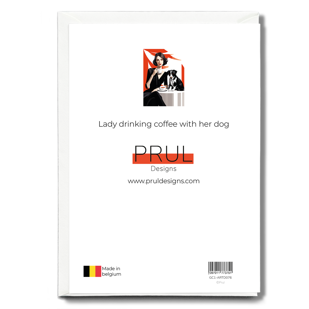 Lady drinking coffee with her dog - Greeting Card