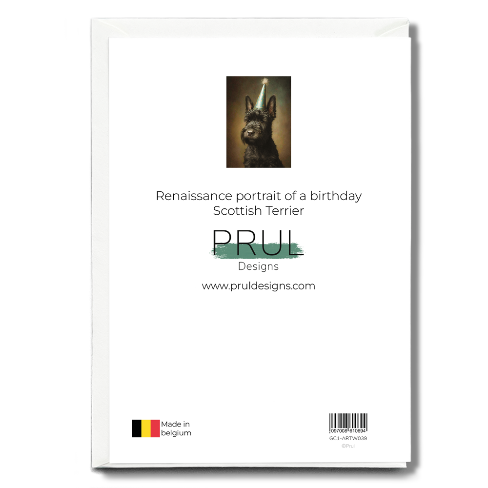 Renaissance portrait of a birthday Scottish Terrier - Greeting Card
