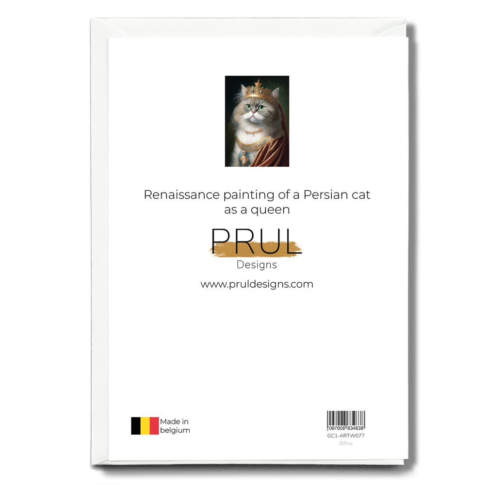 Renaissance painting of a Persian cat as a queen - Greeting Card