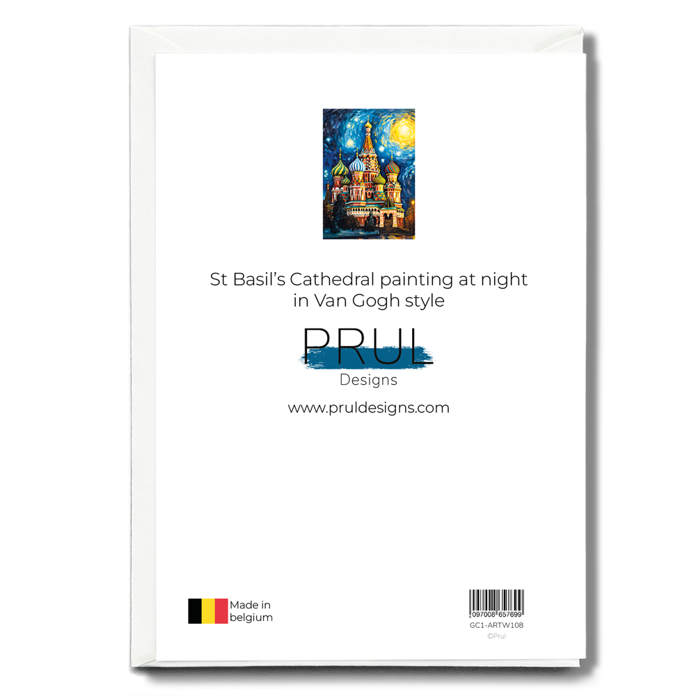 St Basil's Cathedral painting at night in Van Gogh style - Greeting Card