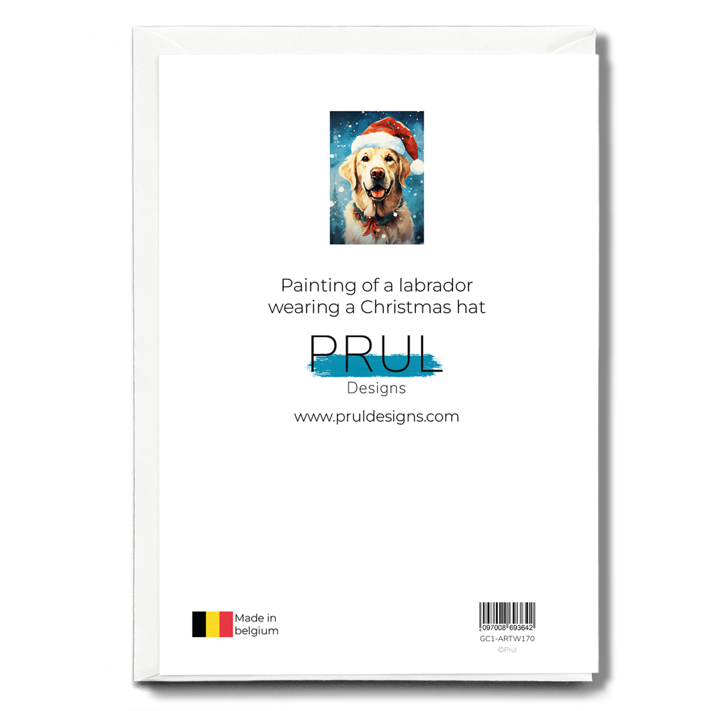 Painting of a labrador wearing a Christmas hat - Greeting Card