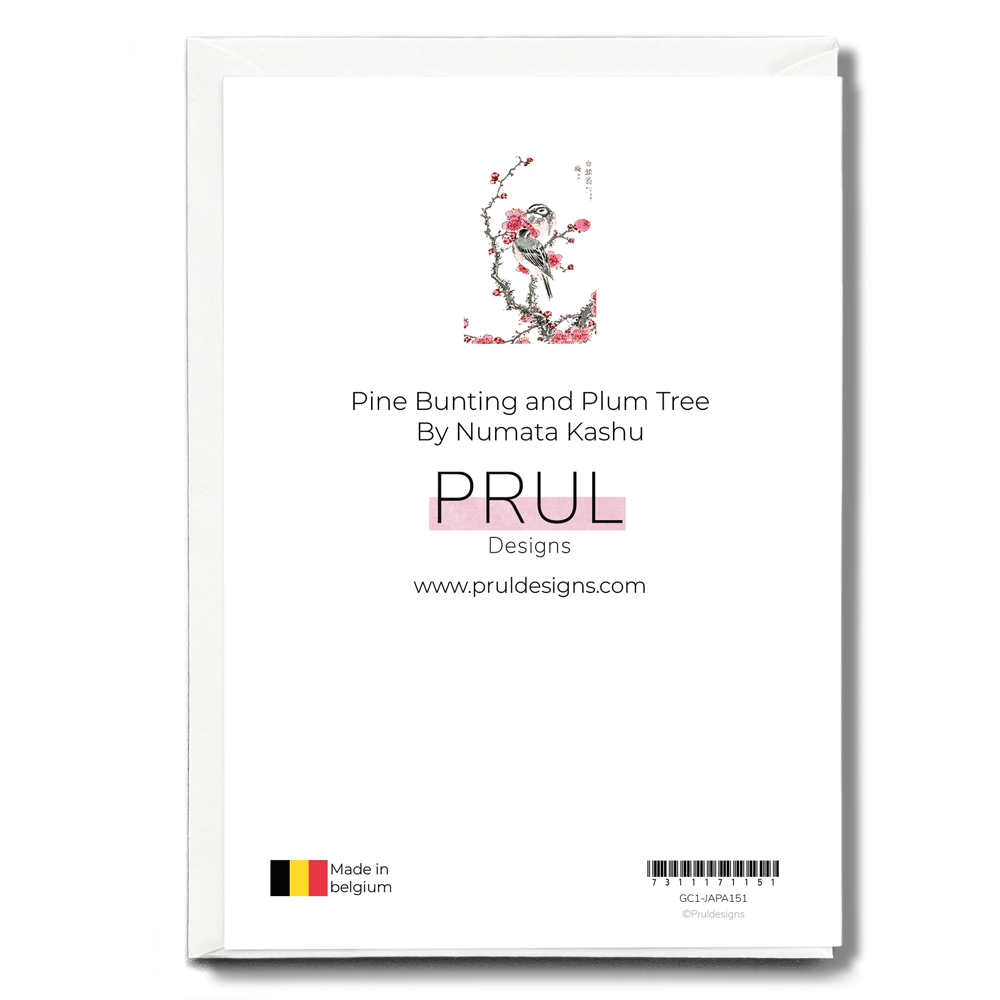 Pine Bunting and Plum Tree By Numata Kashu - Greeting Card