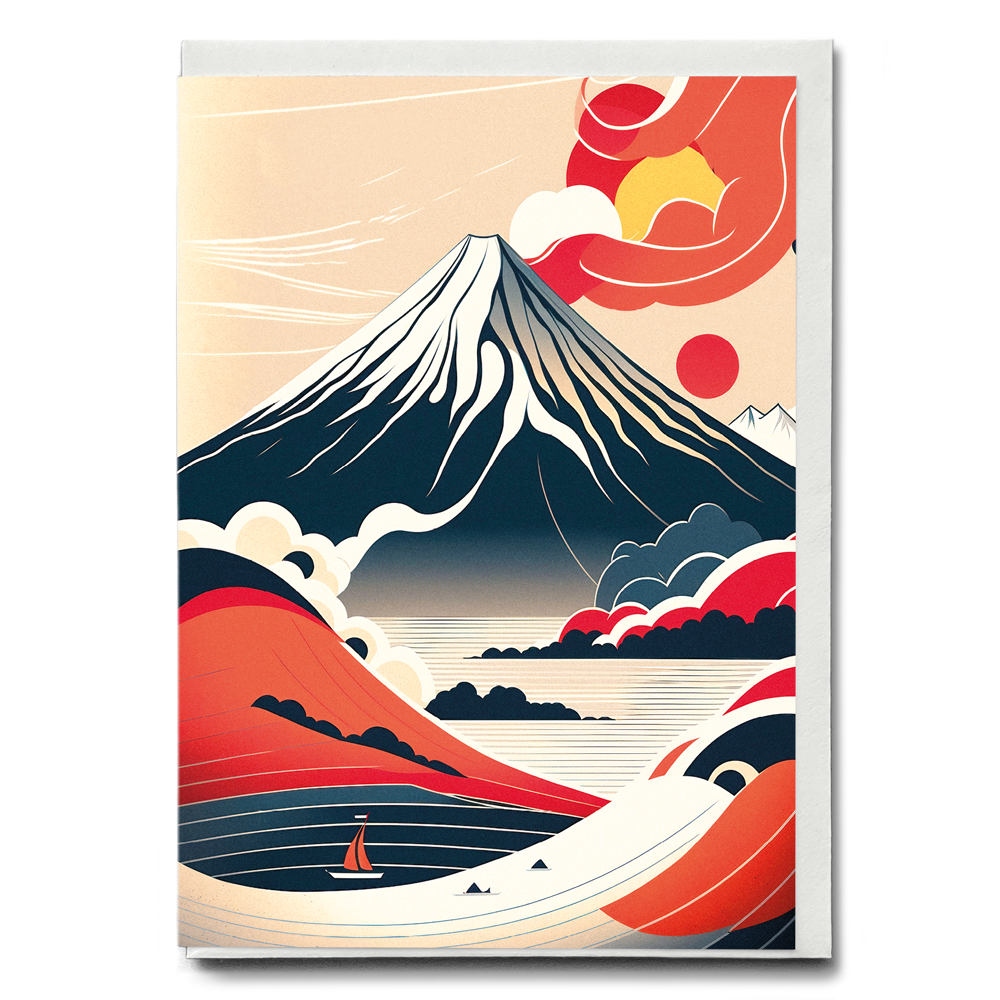 Mount fuji and red sun - Greeting Card