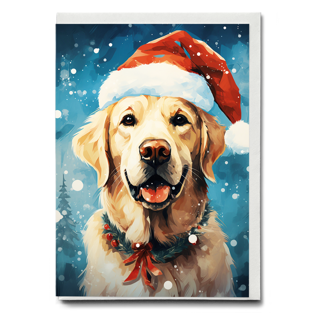 Painting of a labrador wearing a Christmas hat - Greeting Card