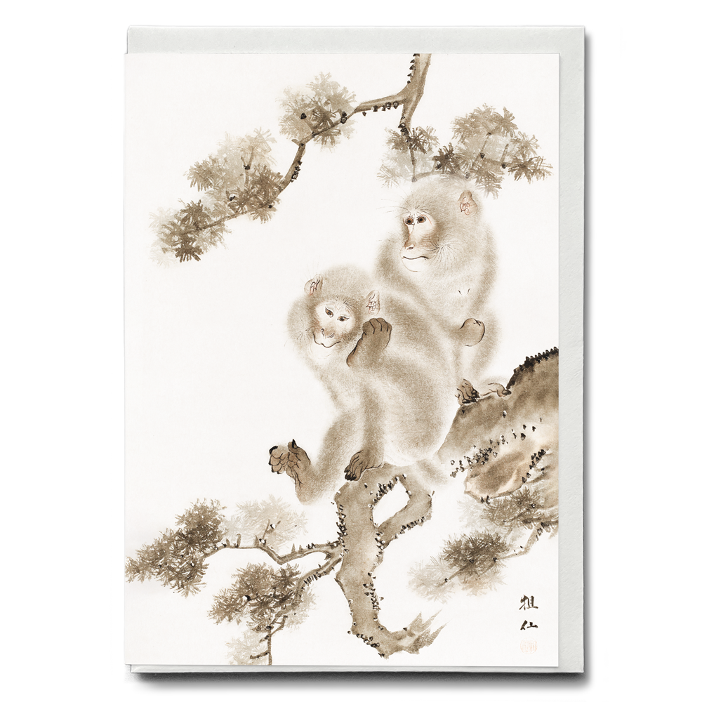 Japanese monkeys By Mori Sosen - Greeting Card