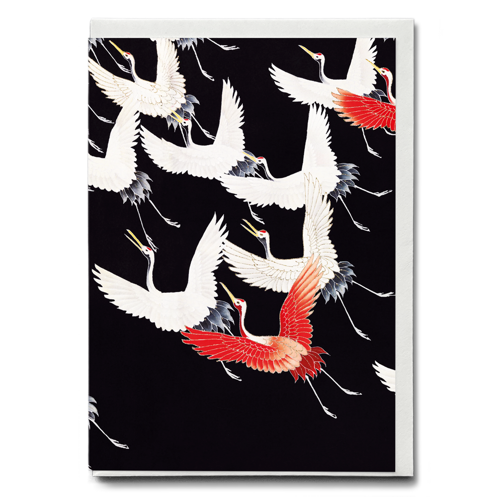 Furisode with a Myriad of Flying Cranes - Greeting Card