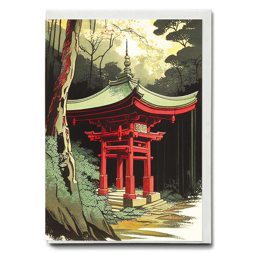 Red shrine in the forest - Greeting Card