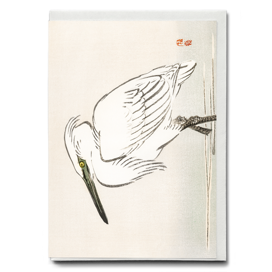 Snowy egret by Kōno Bairei - Greeting Card