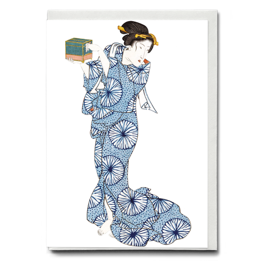 Japanese woman With little box By Keisai Eisen - Greeting Card