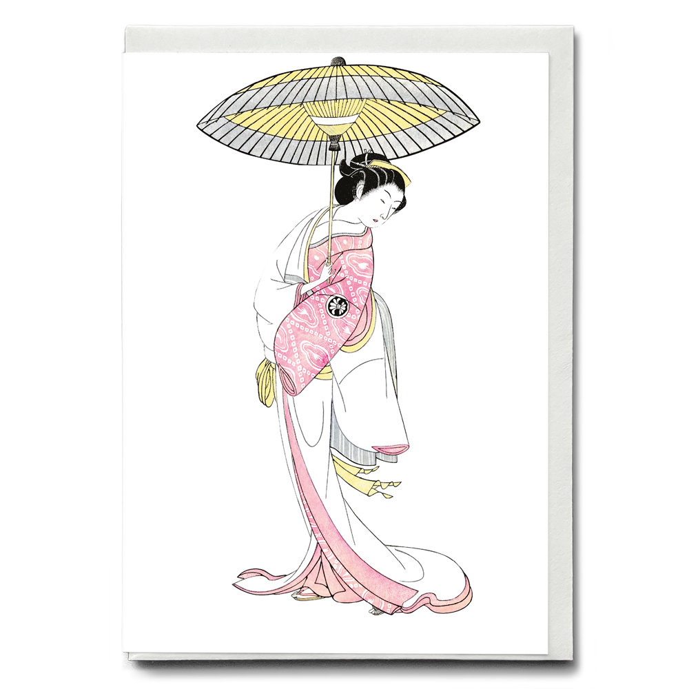 Japanese woman with umbrella By Segawa kikunojō - Greeting Card