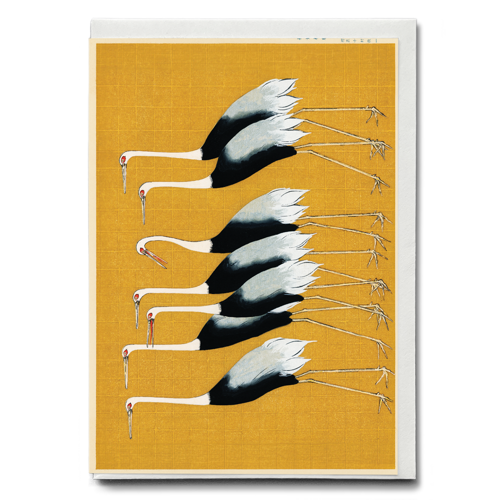 Flock of beautiful Japanese red crown crane by Ogata Korin - Greeting Card