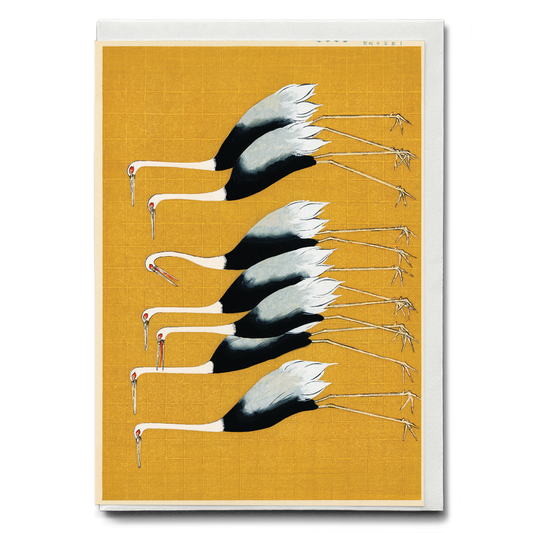 Flock of beautiful Japanese red crown crane by Ogata Korin  - Greeting Card
