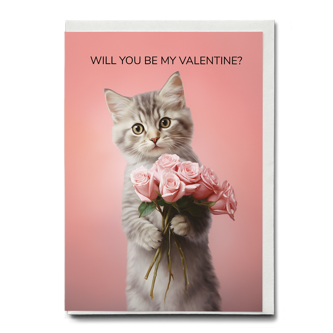 will you be my valentine? (Cat) - Greeting Card