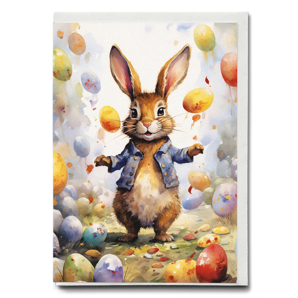 Easter bunny with his eggs - Greeting Card
