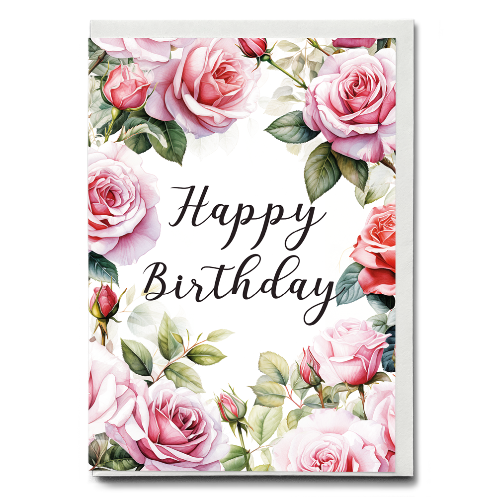 Happy birthday Pink Roses - Greeting Card