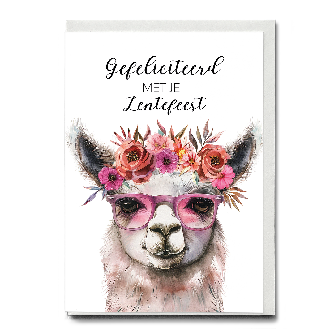 Gefeliciteerd lentefeest (Pink Lama) - Greeting Card