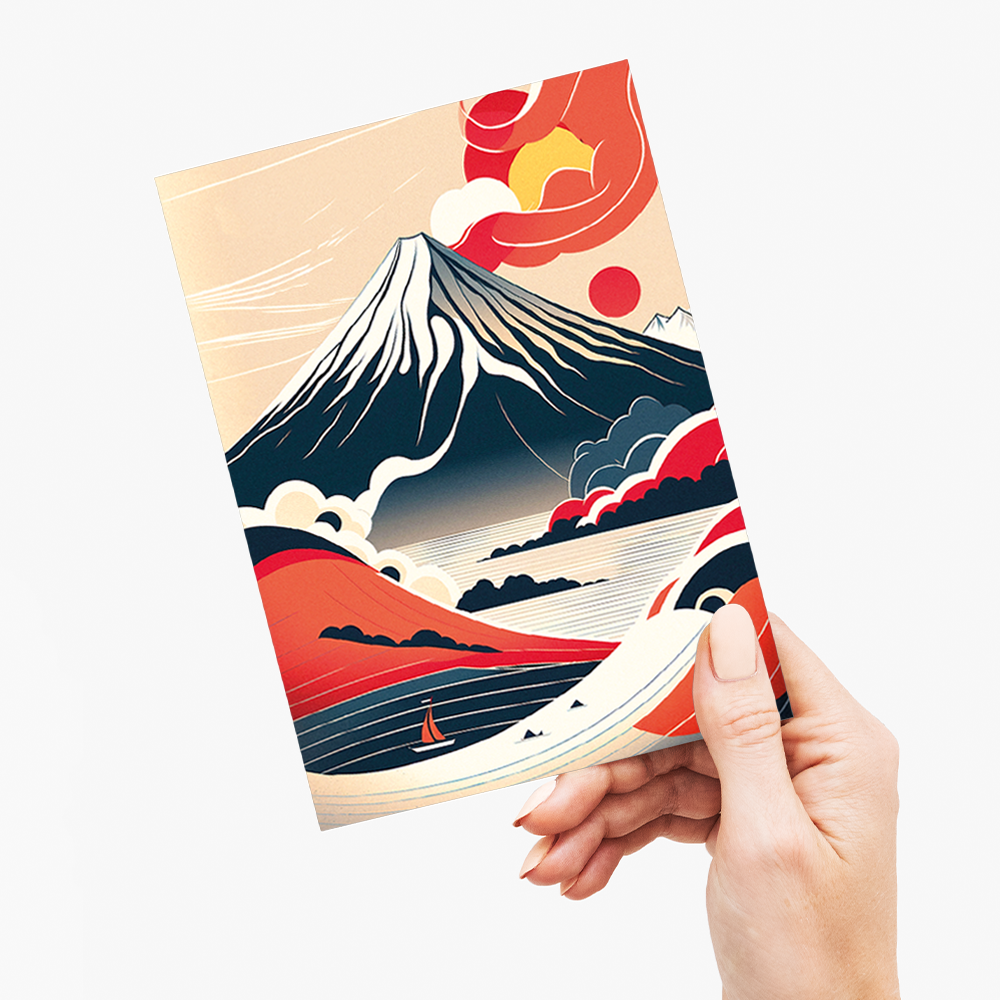 Mount fuji and red sun - Greeting Card