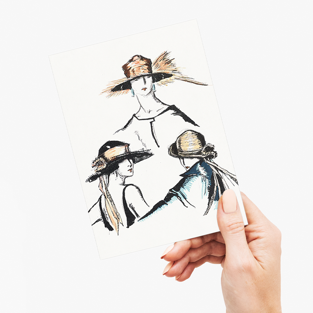 Vintage woman wearing hat - Greeting Card