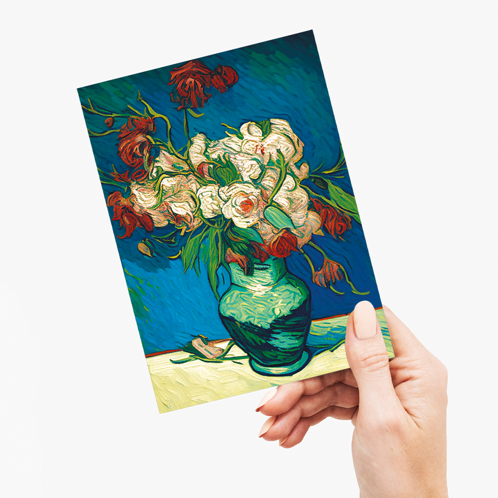 A vase of pink & red roses in Van Gogh style - Greeting Card