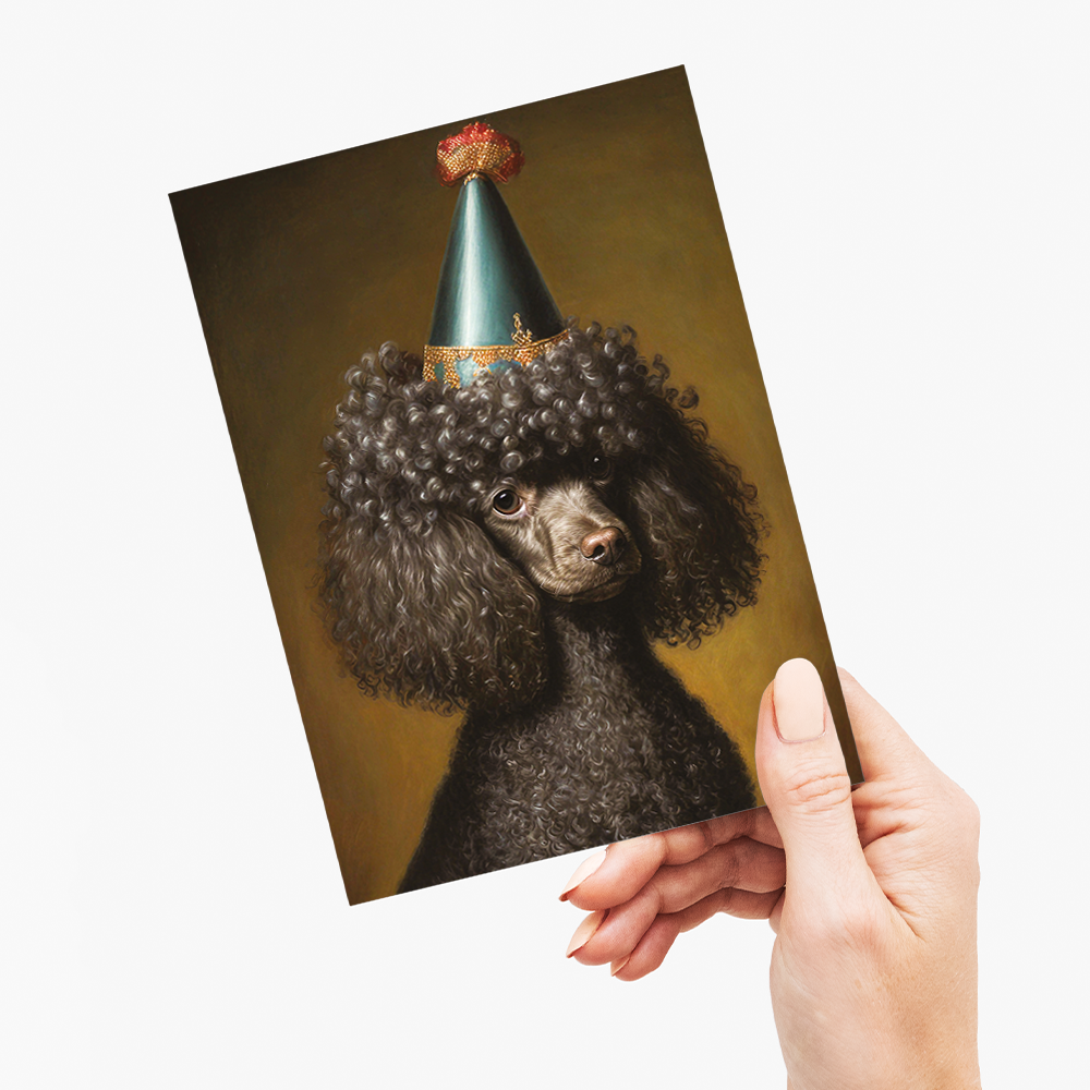 Renaissance portrait of a Black Poodle - Greeting Card