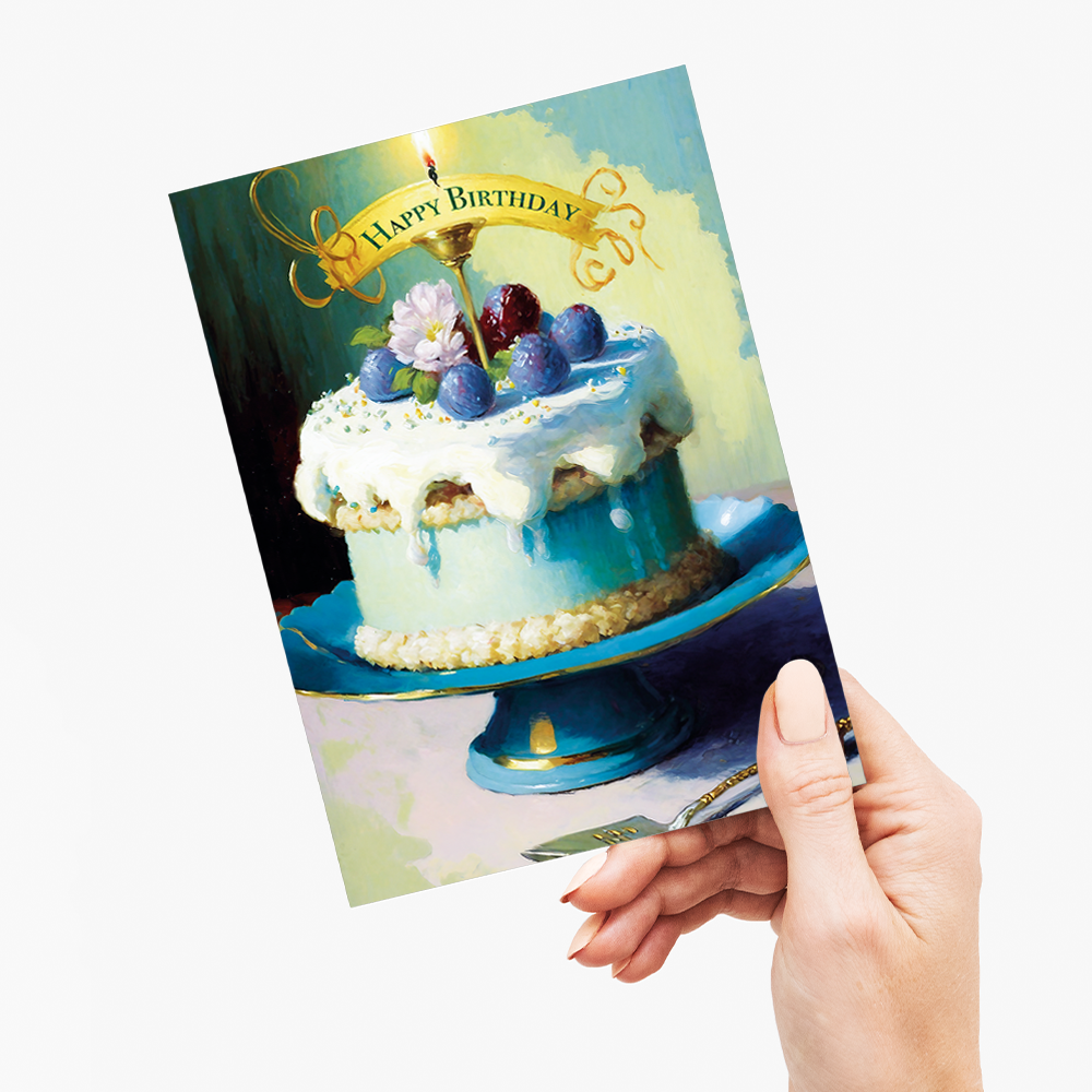 Happy Birthday cake painting in Claude Monet style - Greeting Card