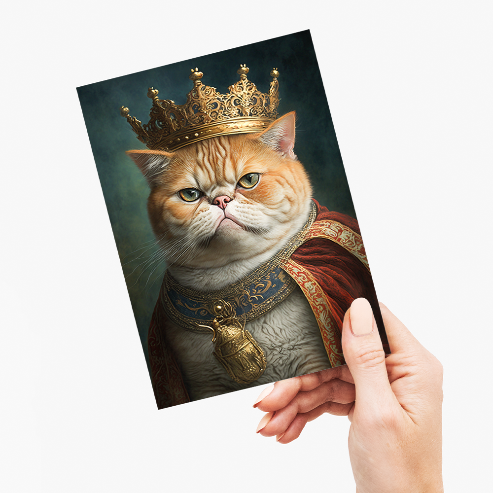Renaissance painting of an Exotic Shorthair as a king - Greeting Card
