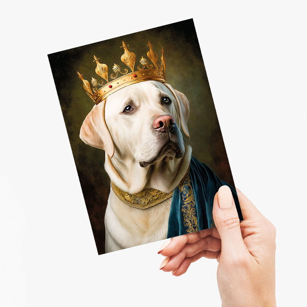 Renaissance painting of a white Labrador as a king - Greeting Card