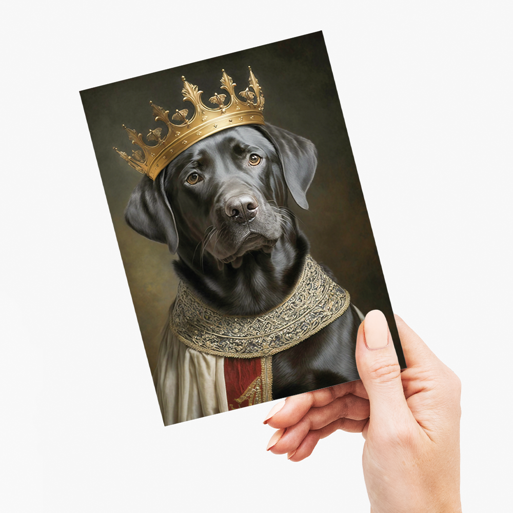 Renaissance painting of a black Labrador as a king - Greeting Card