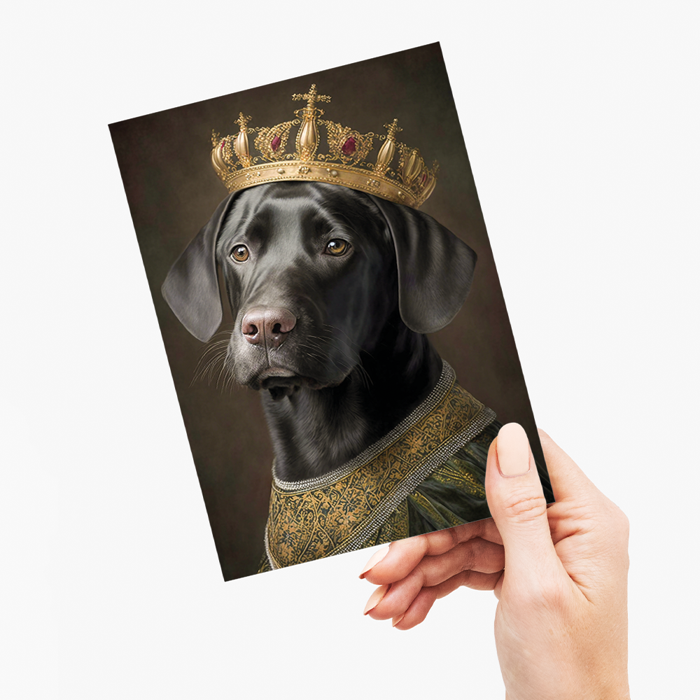 Renaissance painting of a black Labrador as a queen - Greeting Card