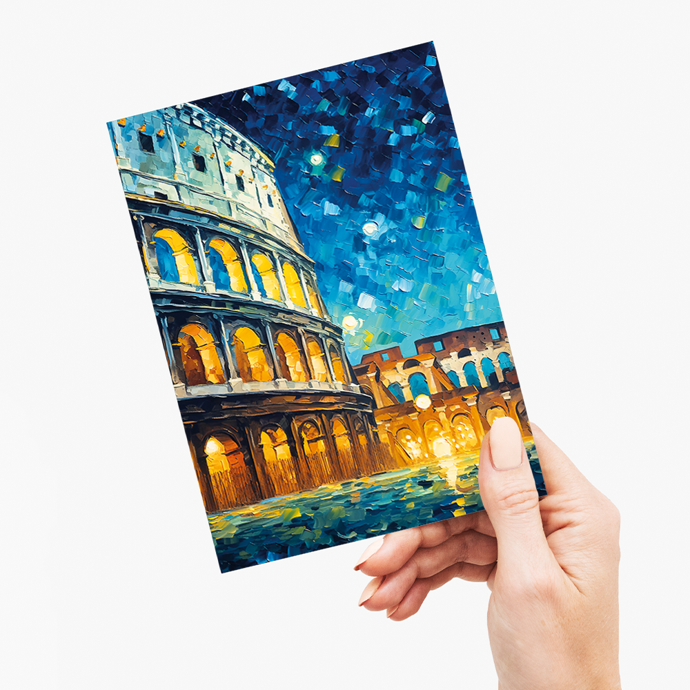 The Colosseum at night in Van Gogh style - Greeting Card