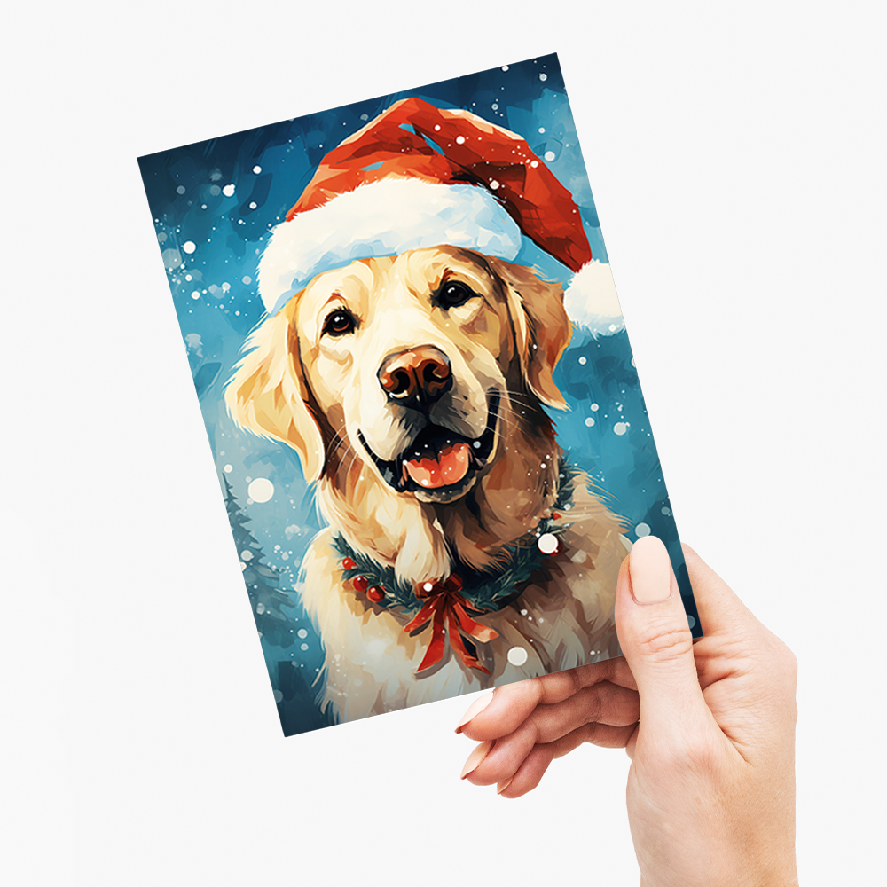 Painting of a labrador wearing a Christmas hat - Greeting Card