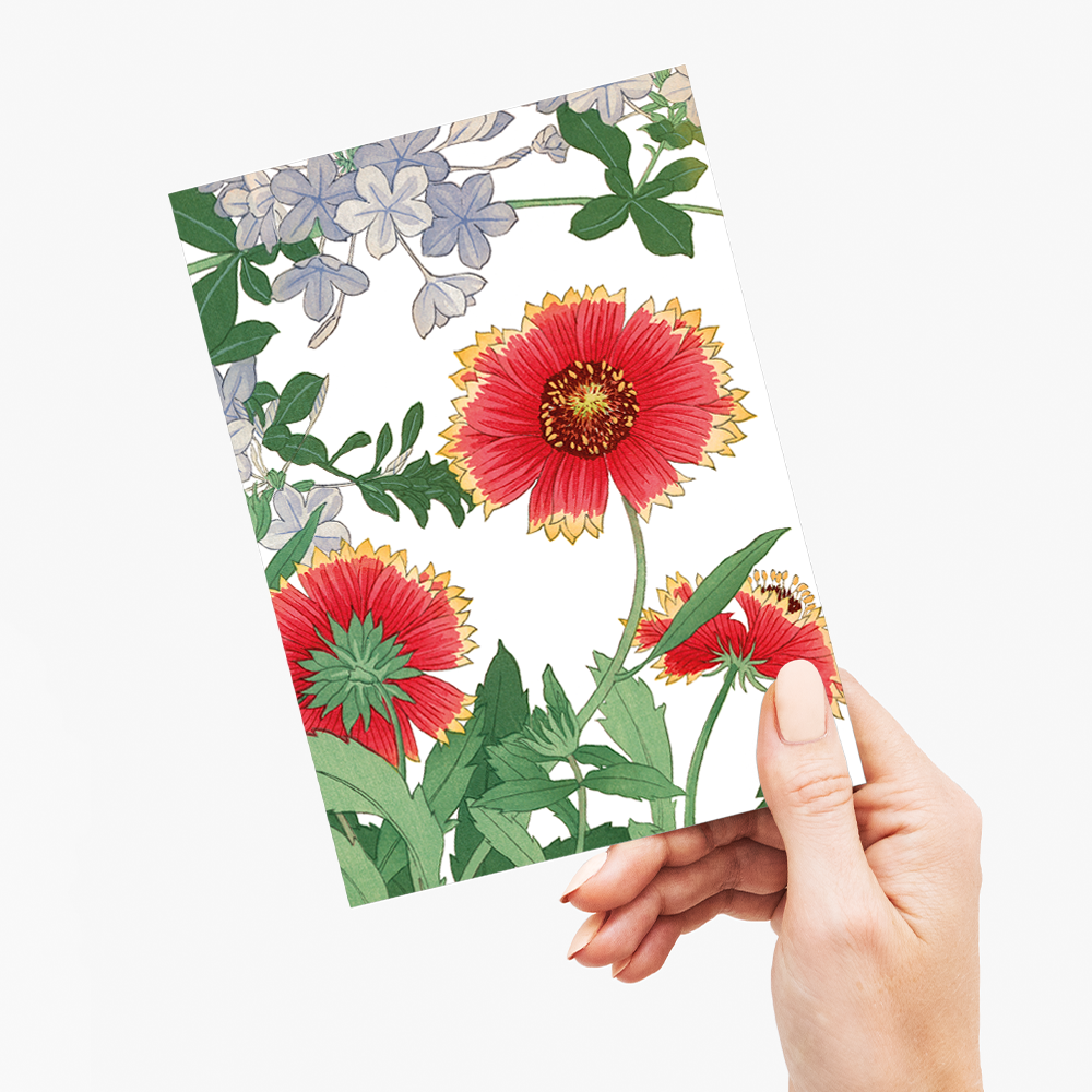 Blanket flower & Plumbago By Tanigami Kônan - Wenskaart