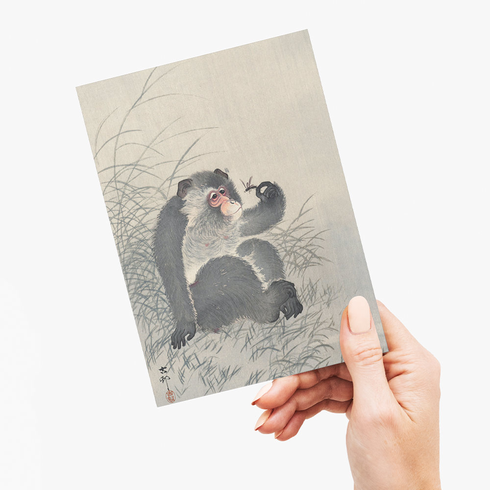 Monkey with insect By Ohara Koson - Greeting Card