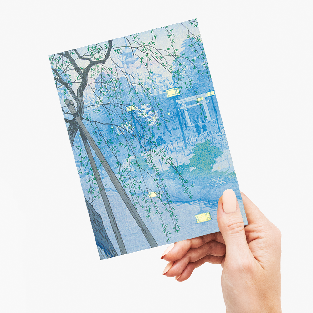 The edge of the Shinobazu pond during a foggy evening - Greeting Card