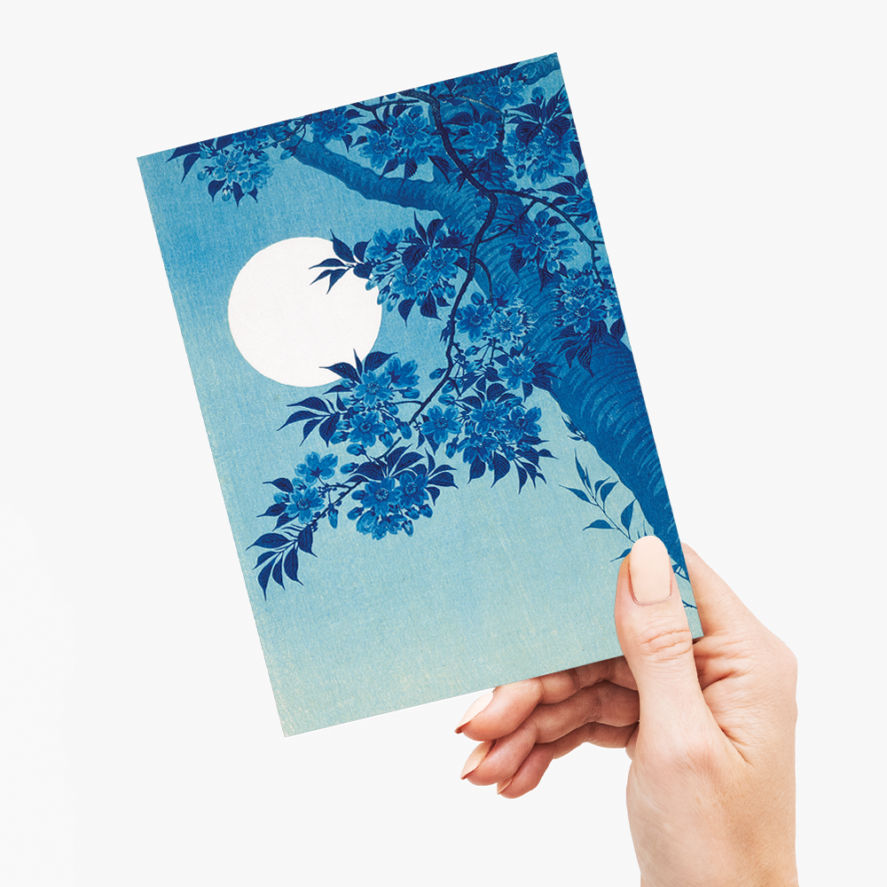 Blossoming Cherry on a Moonlit Night By Ohara Koson - Greeting Card
